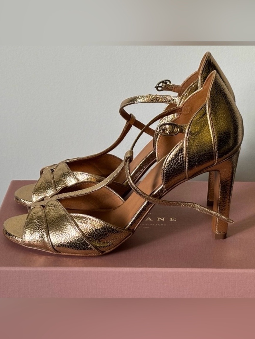 Sezane Gold Metallic Strappy Heels - Picture 2 of 7
